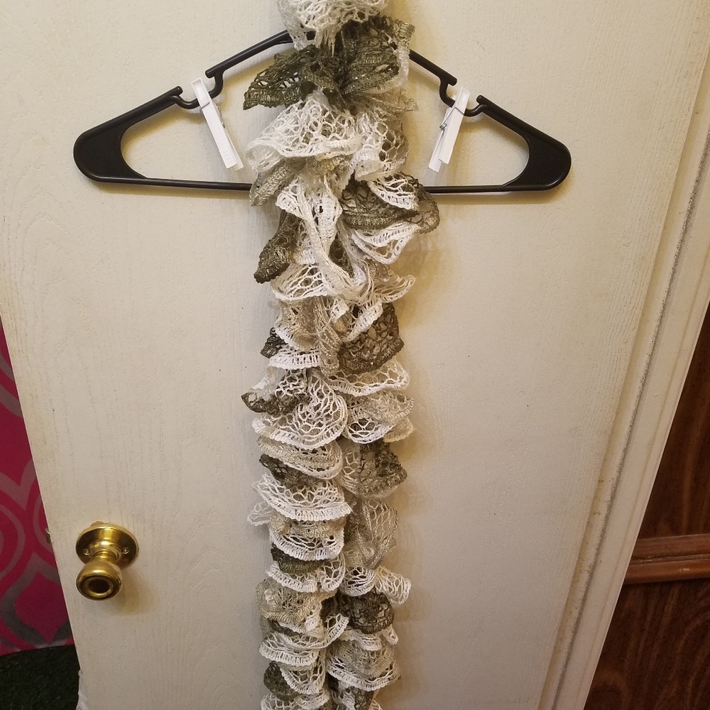 Infinity lace beige, gray, and white scarf 
Please
